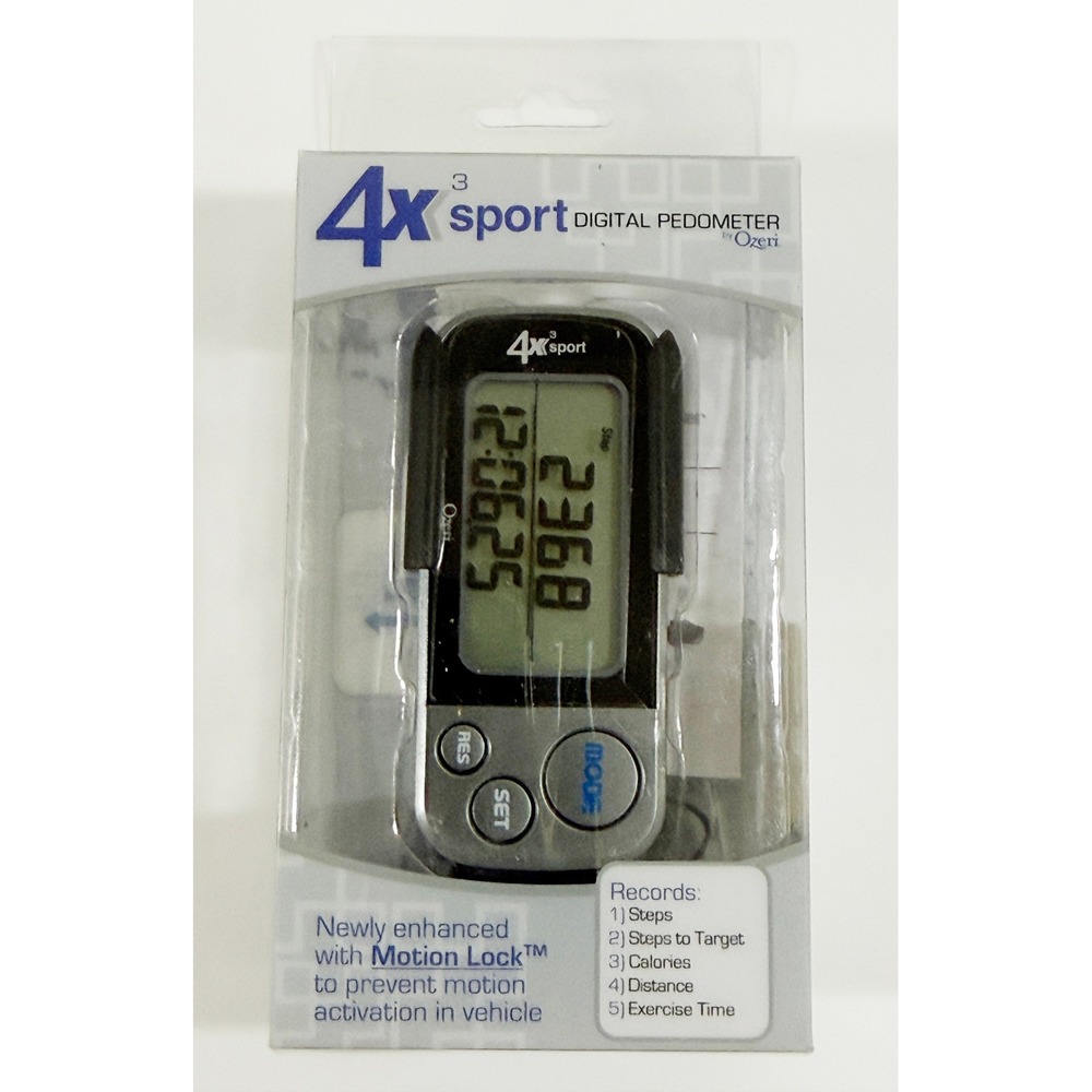 Ozeri 4x3 Sport Digital Pedometer Silver Black Tri-Axis Motion Sensor